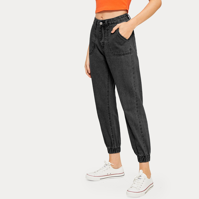 

Pocket Side Crop Tapered Jeans, Black