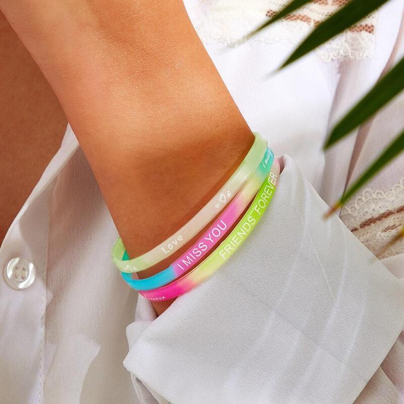 

Slogan Pattern Ombre Bracelet 3pcs, Multicolor
