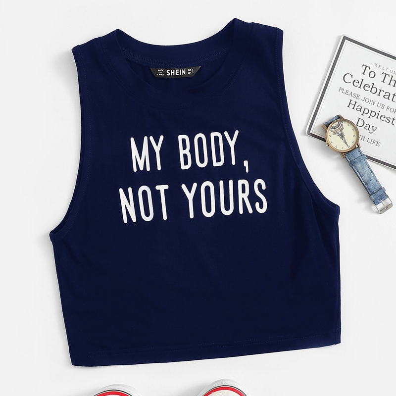 

Slogan Print Tank Top, Navy