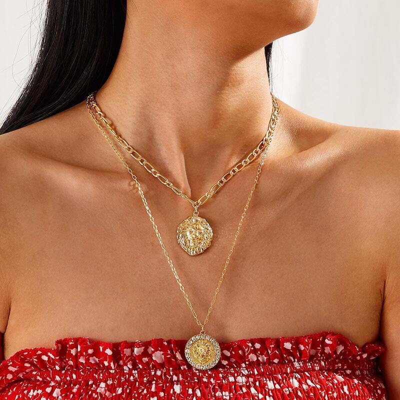 

Coin Charm Layered Chain Necklace 1pc, Gold