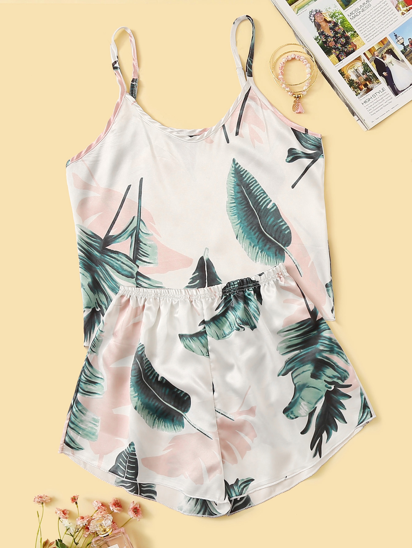 Tropical Print Satin Cami PJ Set thumbnail
