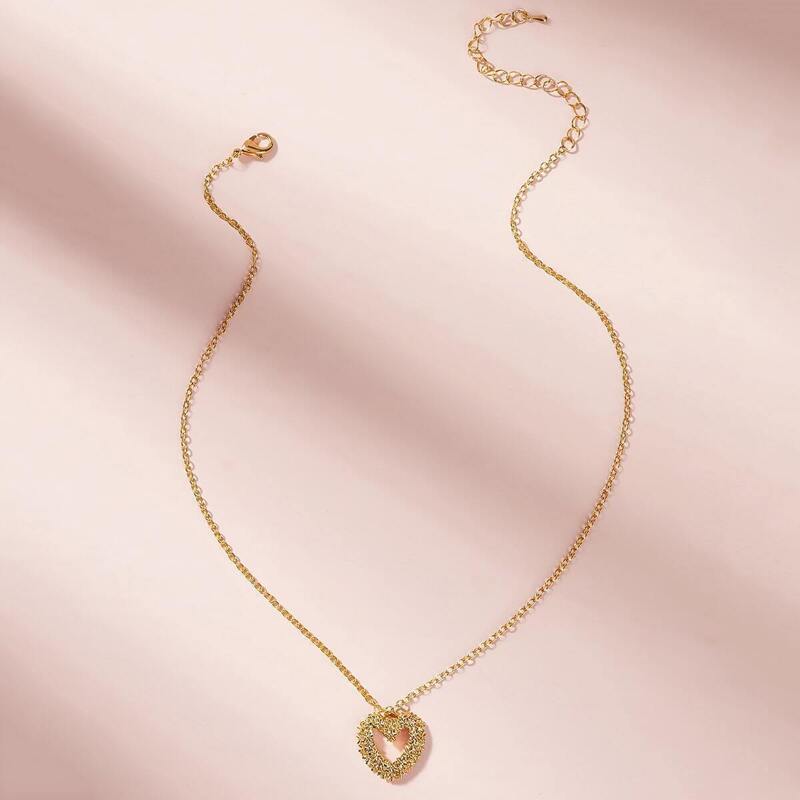 

Textured Heart Charm Necklace 1pc, Gold