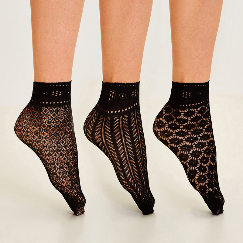

Hollow Out Mesh Socks 3pairs, Black
