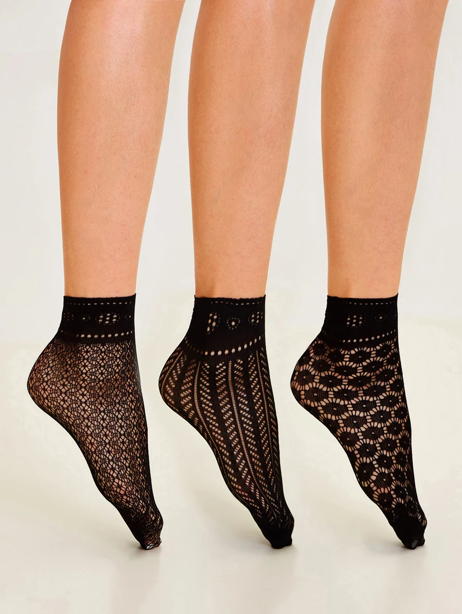 Hollow Out Mesh Socks 3pairs - Clear - View 1