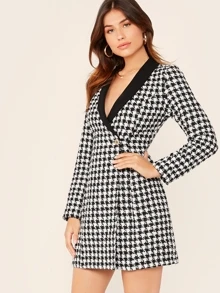 SHEIN Vestido blazer de cuadros con botón delantero cruzado de cuello esmoquin