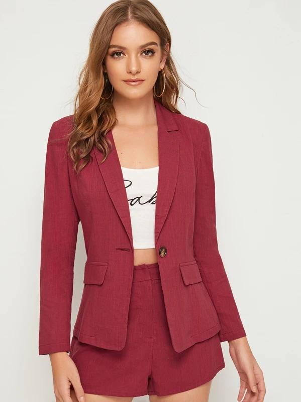 Blazer unicolore avec rangée de boutons | Mode en ligne blazer rouge femme shein