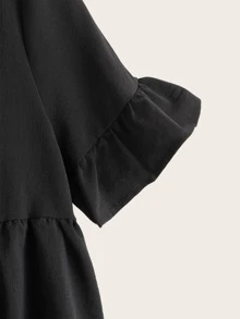 SHEIN Solid Ruffle Trim Smock Top - Black - View 3