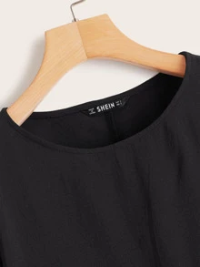 SHEIN Solid Ruffle Trim Smock Top - Black - View 4
