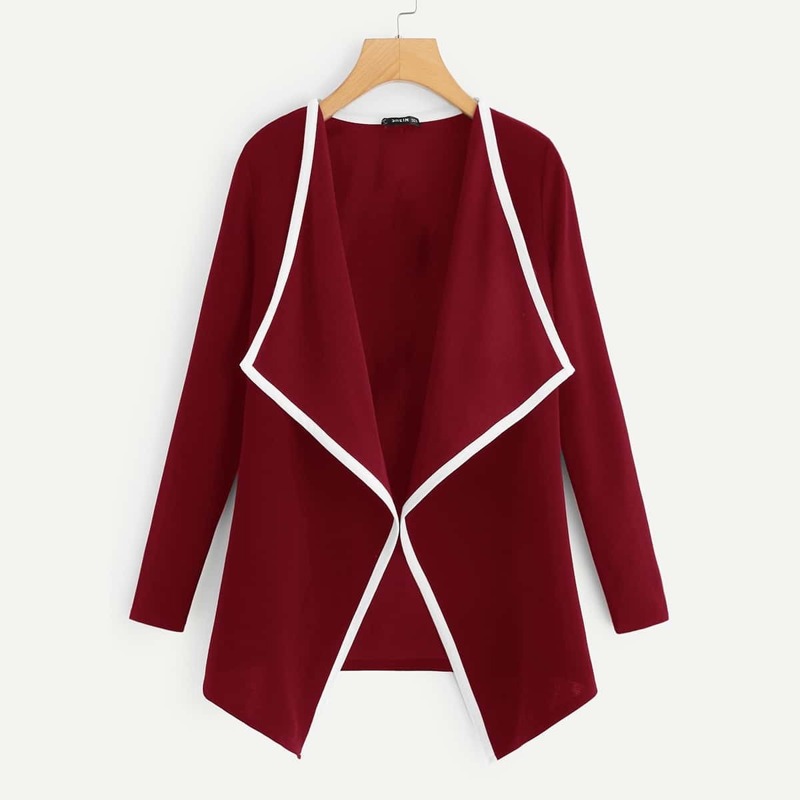 

Contrast Binding Drape Collar Coat, Burgundy
