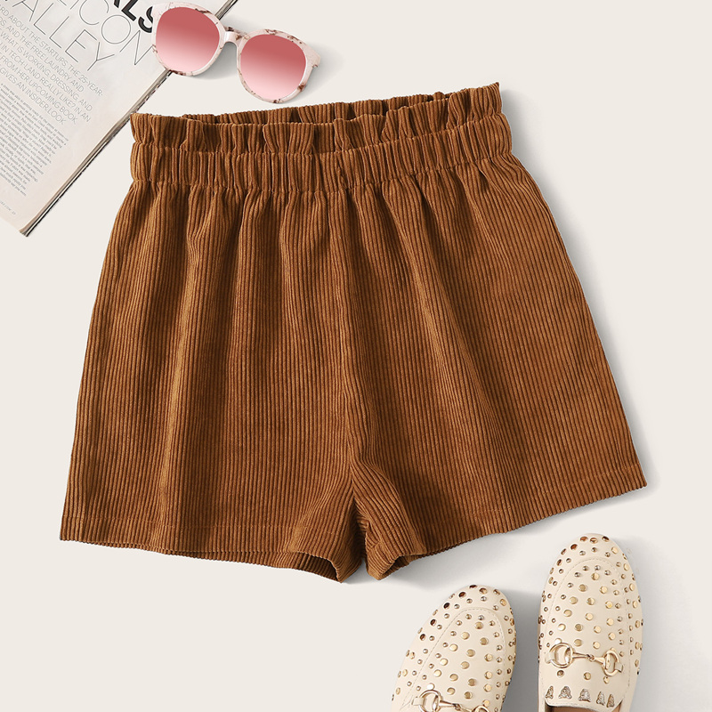 

Paperbag Waist Cord Shorts, Brown