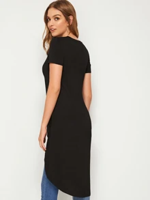 SHEIN Essnce Twist Front High Low Hem Top - Black - View 2