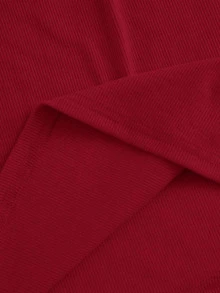 SHEIN 素色前扭結羅紋針織上衣 - 酒紅色 - 查看 5