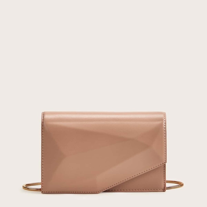 

Geometric Embossed Flap Chain Bag, Pink