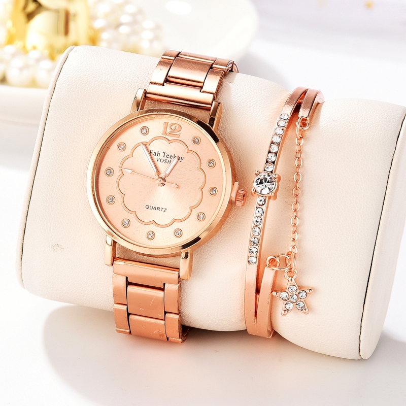 

Rhinestone Decor Solid Wrist Watch & 1pc Bracelet