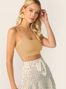 SHEIN Solid Cami Top - Khaki - View 3
