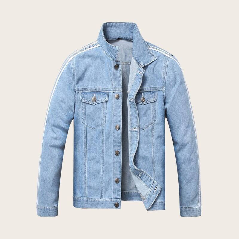 

Guys Contrast Stripe Taped Denim Jacket, Blue