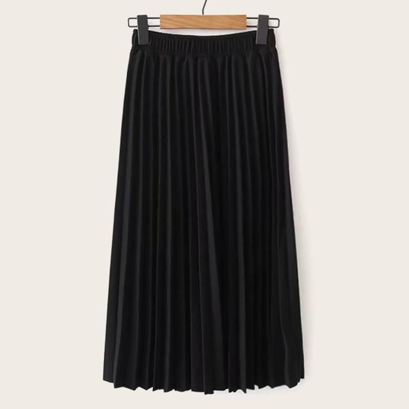 

Elastic Waist Pleated Skirt, Black