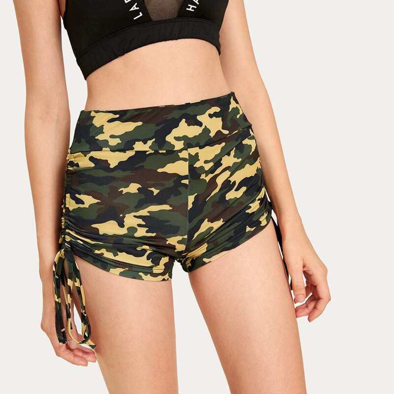 

Camo Print Drawstring Side Cycling Shorts, Multicolor