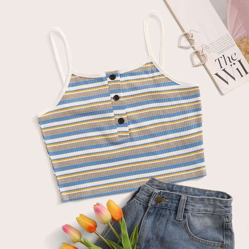 

Multicolored Striped Ribbed Cami Top, Multicolor