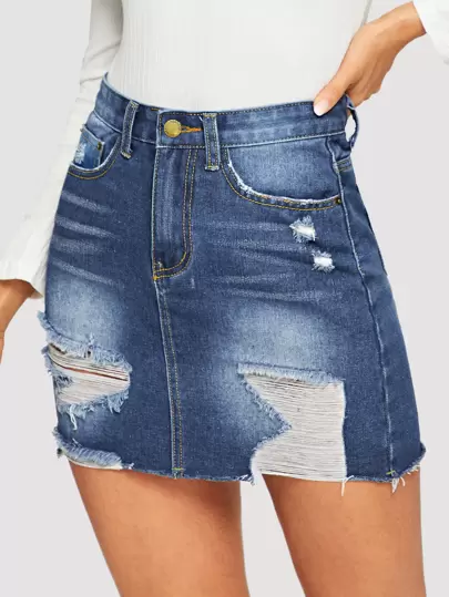 SheIn Women's Basic Stretchy Mini Short Bodycon Denim Skirt SheIn Women's Basic Stretchy Mini Short Bodycon Denim Skirt