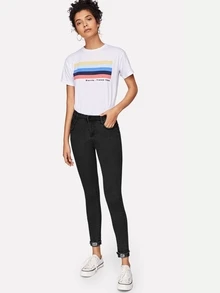 Quần jean Hem thô màu trơn màu đen Casual - màu đen - Xem 4