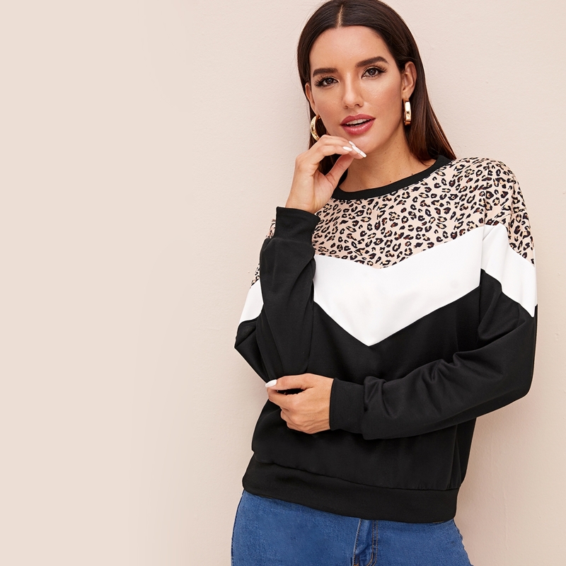 

Leopard Contrast Colorblock Sweatshirt, Multicolor