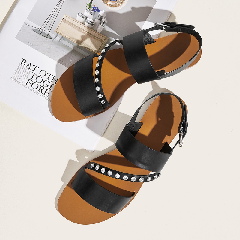 

Rhinestone Decor Slingback Flat Sandals, Black