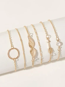 Wing & Arrow Decor Chain Bracelet 6pcs - Yellow Gold - View 2