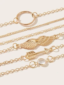 Wing & Arrow Decor Chain Bracelet 6pcs - Yellow Gold - View 3
