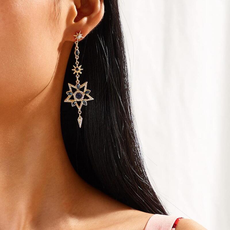 

Gemstone Decor Star Drop Earrings 1pair, Multicolor
