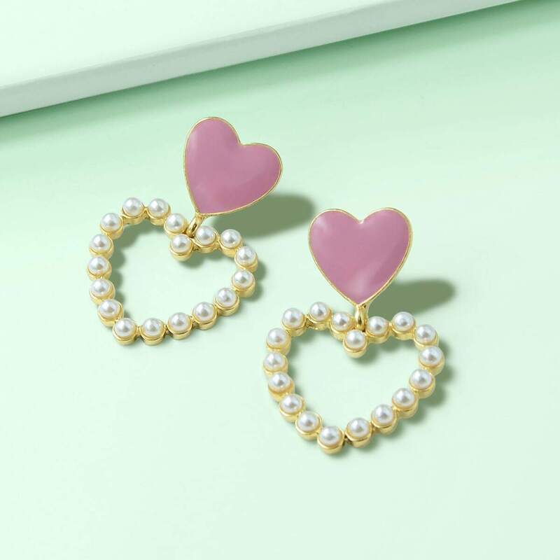 

Faux Pearl Beaded Heart Earrings 1pair, Multicolor