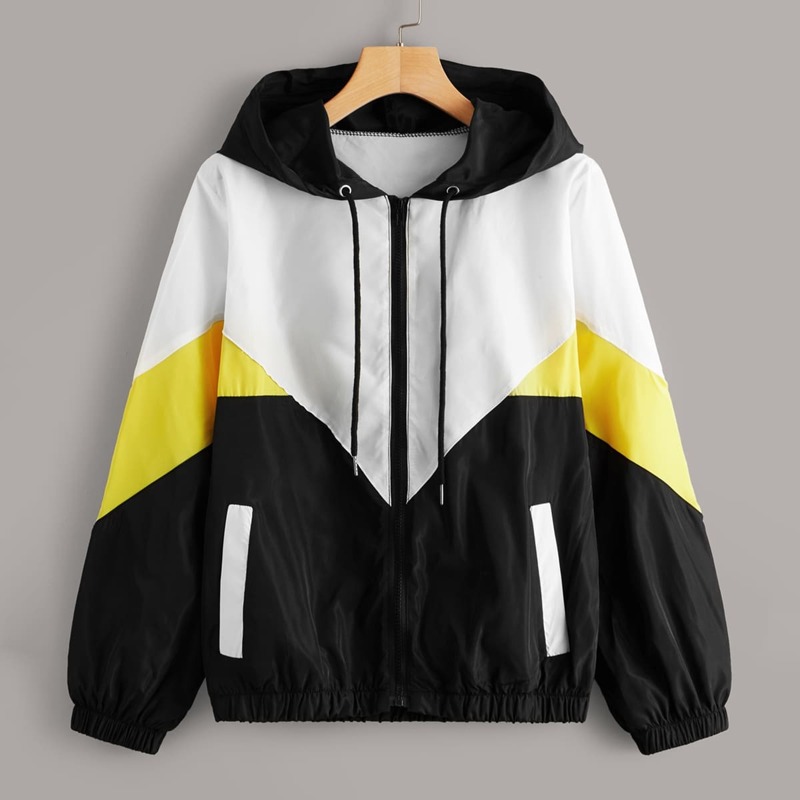 

Cut And Sew Zip Up Hooded Windbreaker Jacket, Multicolor