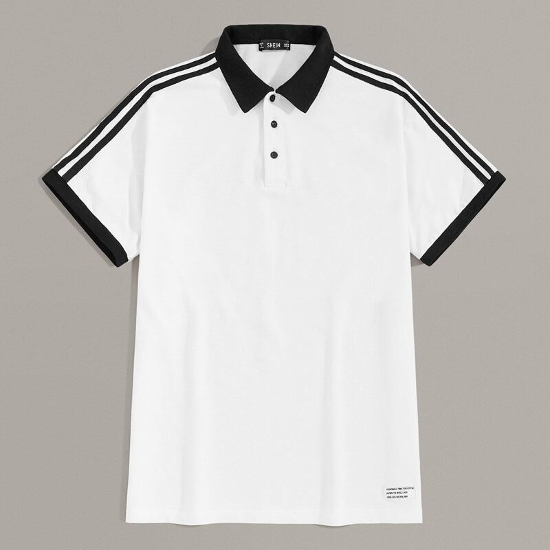 

Guys Patched Detail Striped Tape Side Contrast Polo Shirt, White