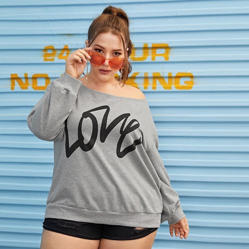 

Plus Letter Print Sweatshirt, Grey