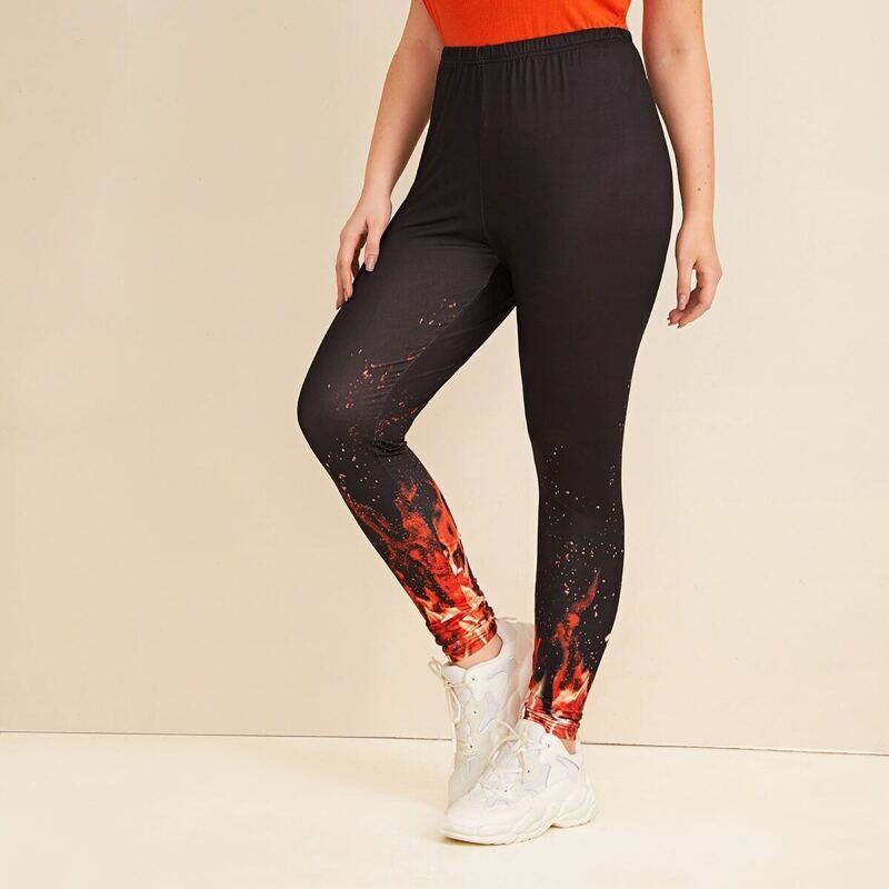 

Plus Fire Print Leggings, Black