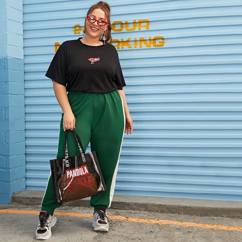 

Plus Colorblock Side Sweatpants, Green