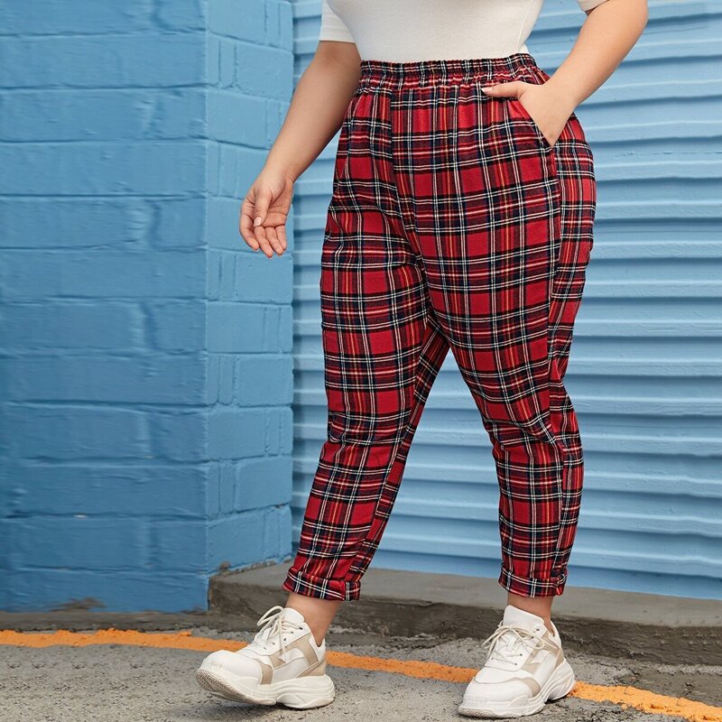 

Plus Tartan Plaid Carrot Pants, Multicolor