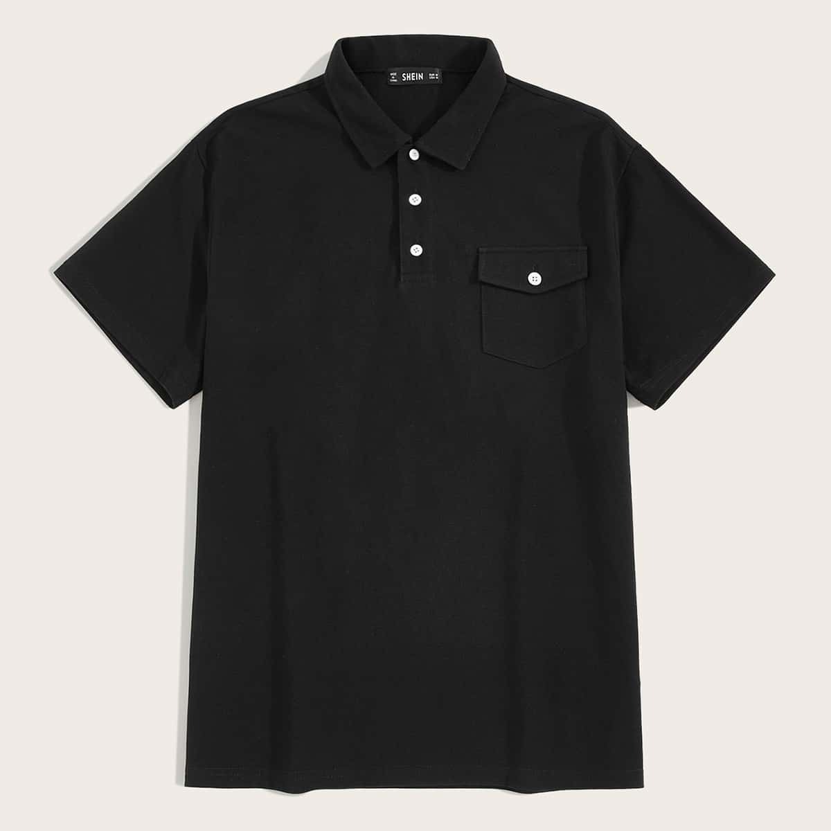 

Guys Flap Pocket Front Polo Shirt, Black