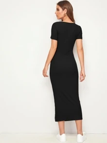Mulvari Button Detail Split Hem Rib-knit Dress - Black - View 2