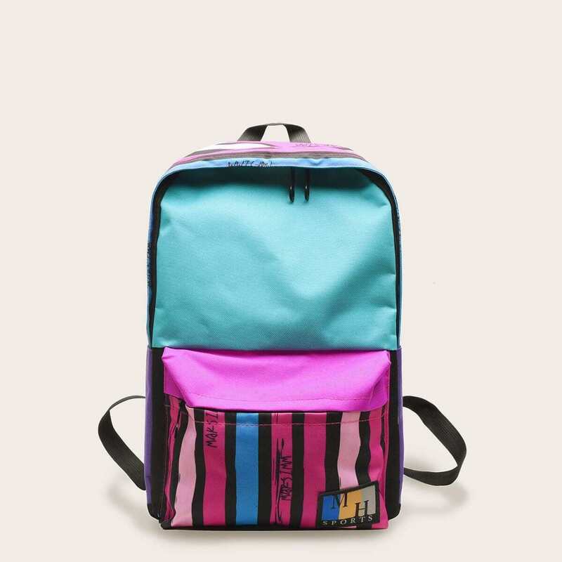 

Color Block Pocket Front Backpack, Multicolor