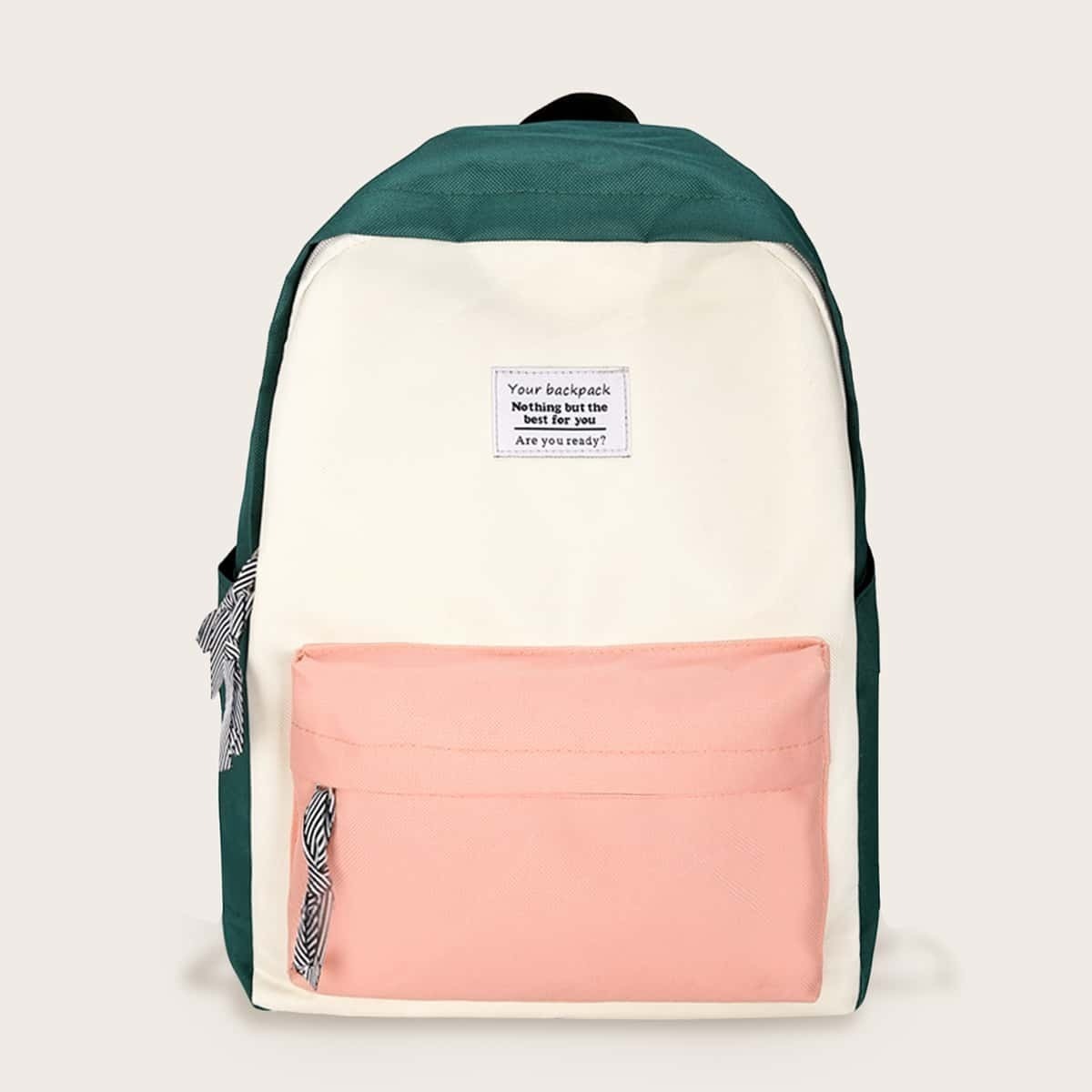 

Color Block Pocket Front Backpack, Multicolor