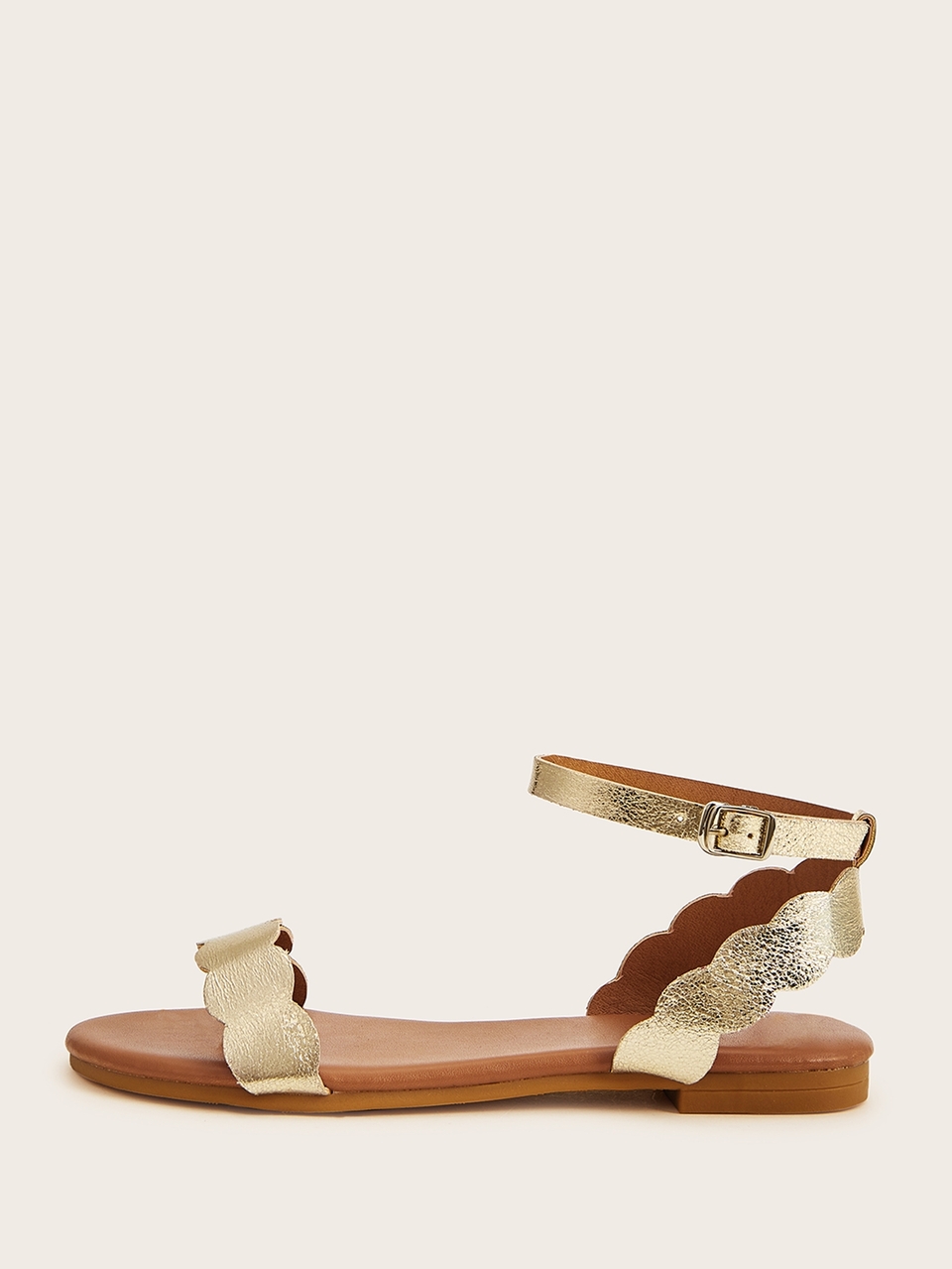 Fashionable Outdoors Comfy Sandals For Women, Metallic Wavy Edge Artificial Leather Open Toe Ankle Strap Sandals,Spring Summer Outfits