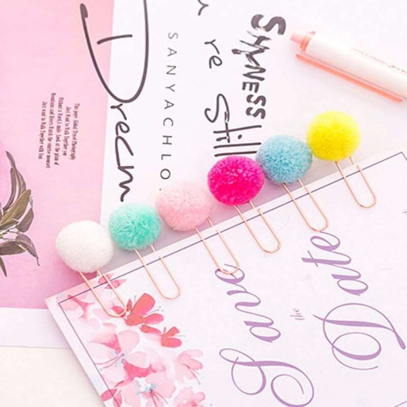 

Random Color Plush Ball Decor Paper Clip 2pcs