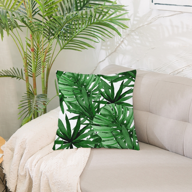 

Tropical Leaf Print Cushion Cover, Green