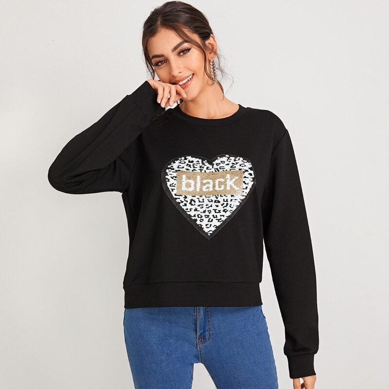 

Sequin Insert Heart Patch Sweatshirt, Black