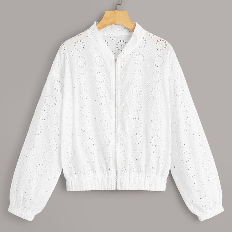

Eyelet Embroidery Zip-up Jacket, White