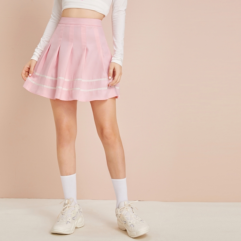 

Striped Pleated Mini Skirt, Baby pink