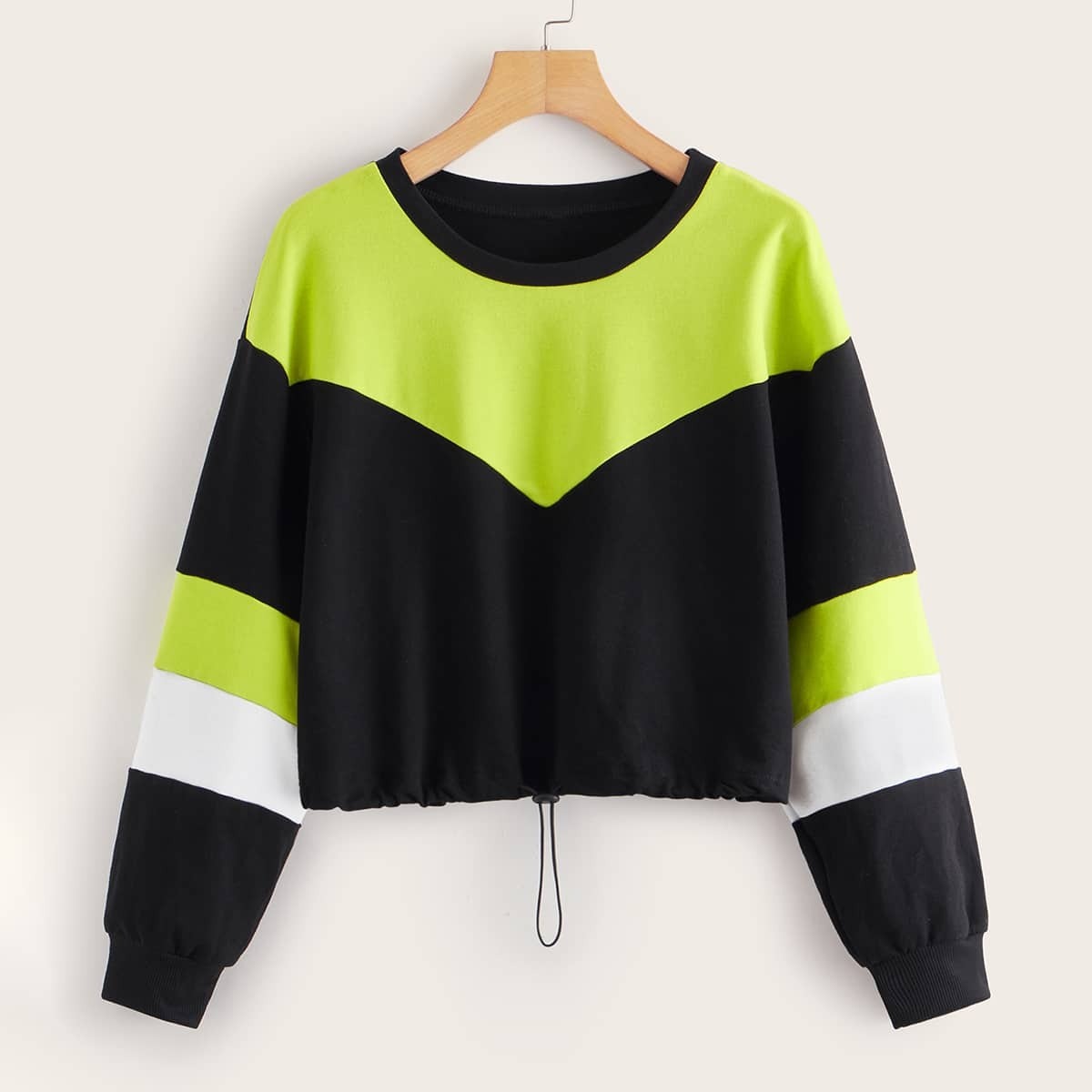 

Cut And Sew Panel Drawstring Hem Sweatshirt, Multicolor