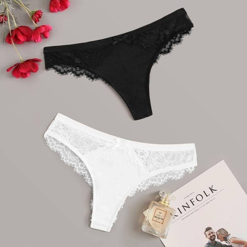 

Floral Lace Panty Set 2pack, Black and white