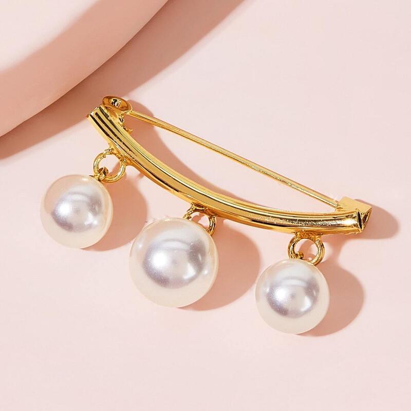 

Faux Pearl Decor Brooch 1pc, Gold